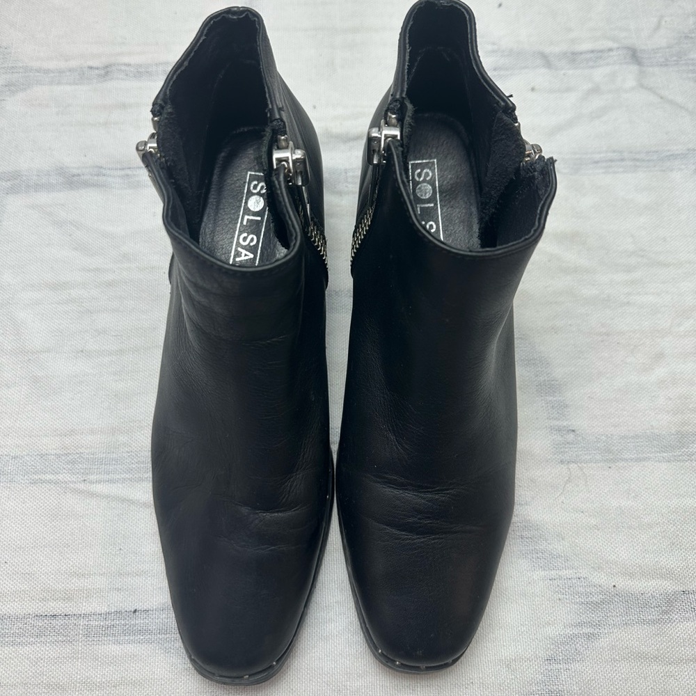 SOL SANA Black Ankle block heel Boots sz 37